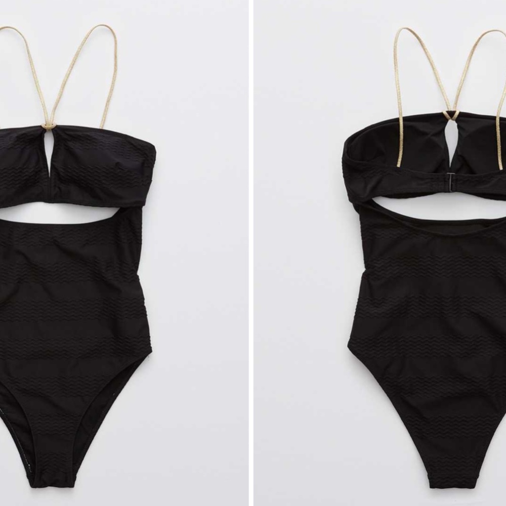 Aerie Jacquard Keyhole Bandeau One Piece Swimsuit